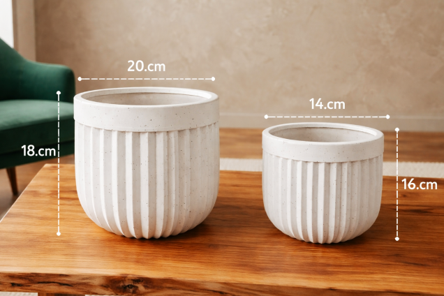 Ribbed Ceramic Planter Set of Two