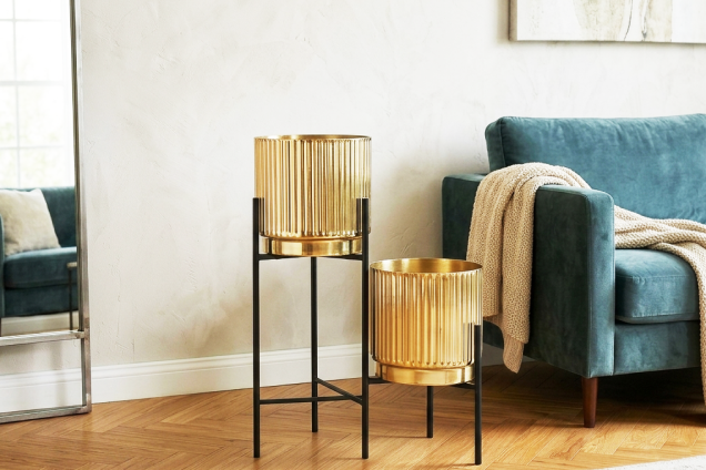 Metal Fluted Planter Set of Two